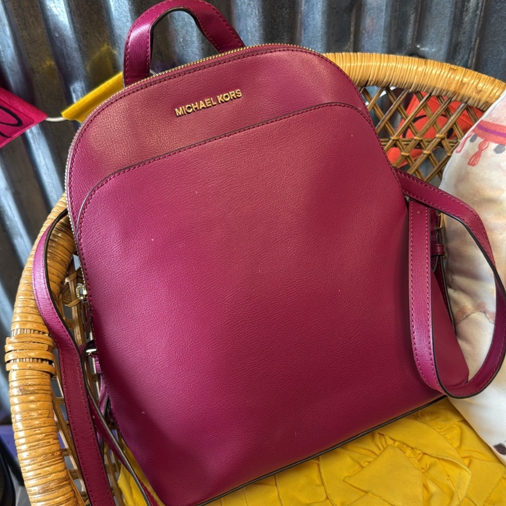 Michael Kors Fuchsia Leather Backpack with Gold Tone Logo
